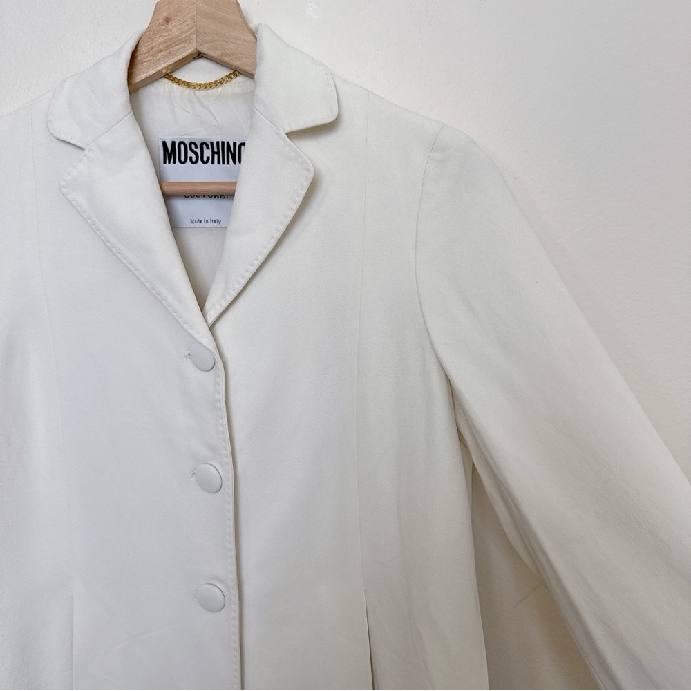 Moschino Womens 6 Ivory Vintage Crepe Button Blazer Italy - Picture 7 of 16